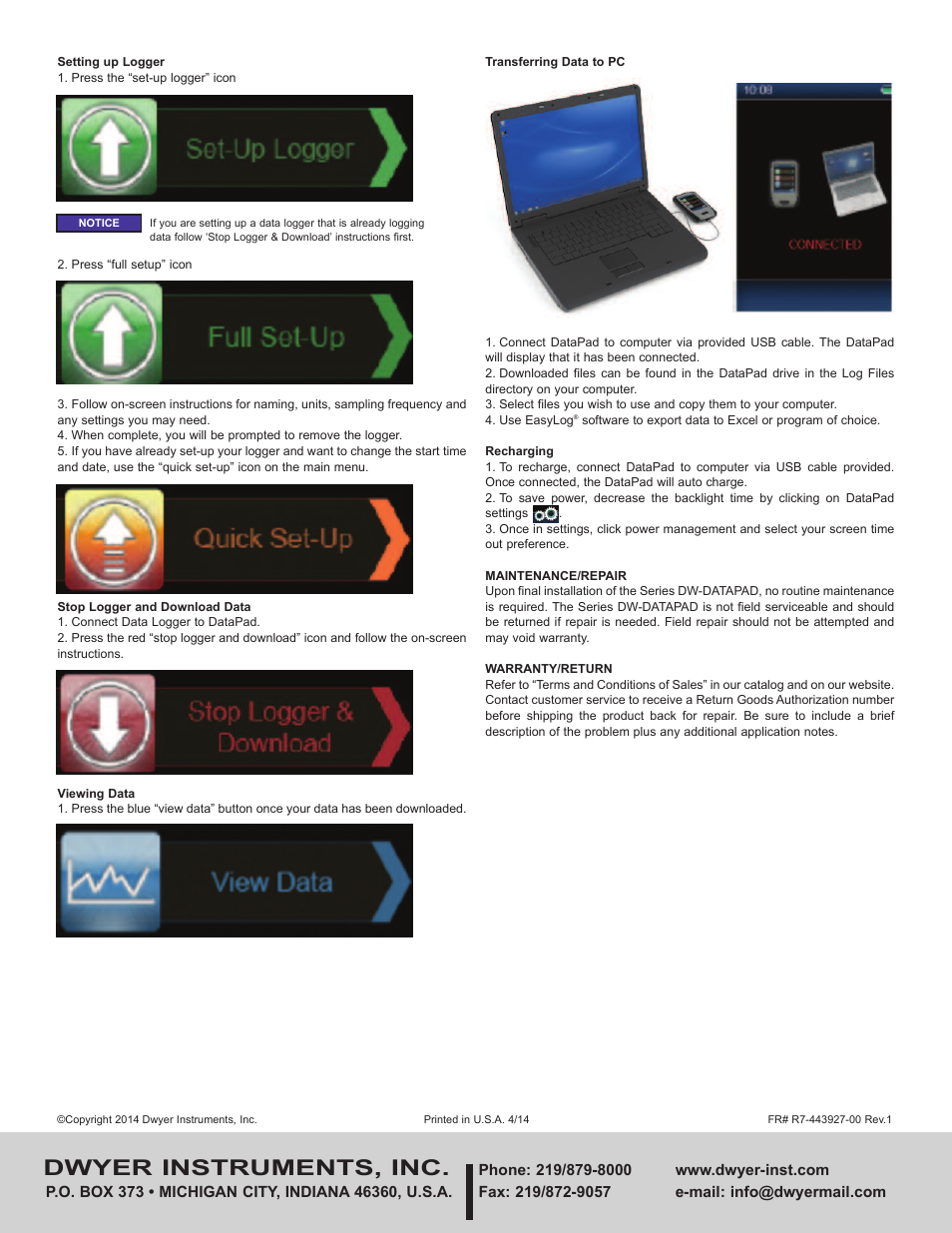 Dwyer instruments, inc | Dwyer DW-DATAPAD User Manual | Page 2 / 2