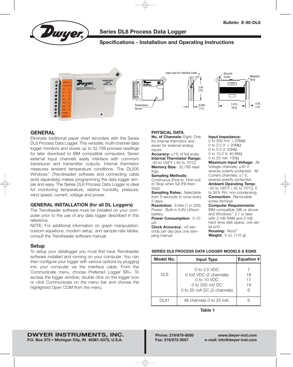 Dwyer DL8 User Manual | 12 pages