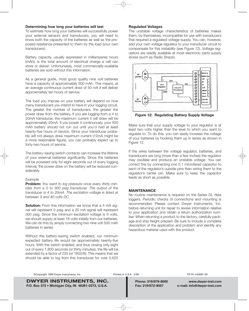 Dwyer instruments, inc | Dwyer DL8 User Manual | Page 12 / 12