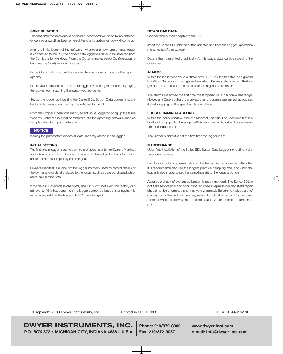 Dwyer instruments, inc | Dwyer BDL User Manual | Page 2 / 2