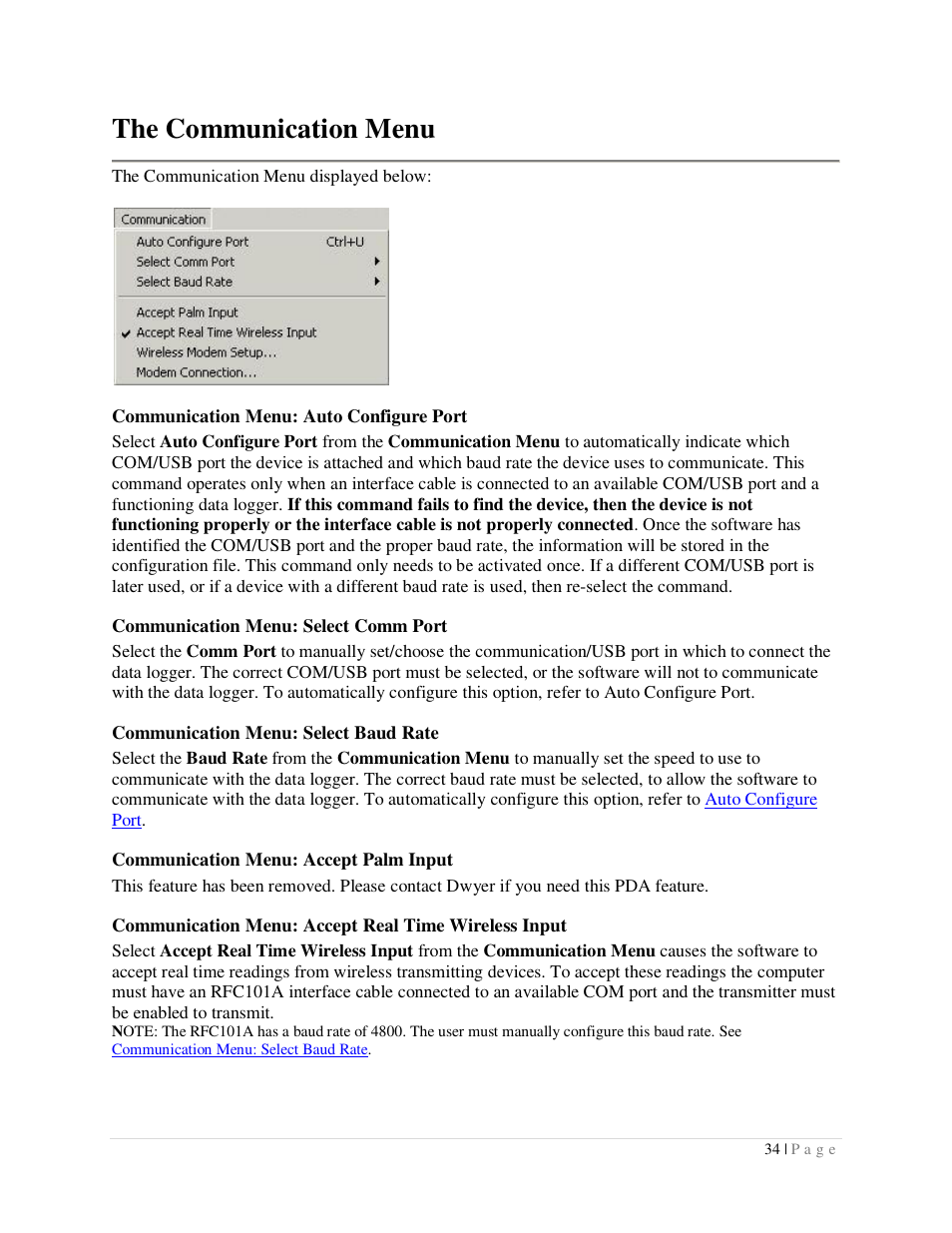 The communication menu | Dwyer DLI User Manual | Page 34 / 107