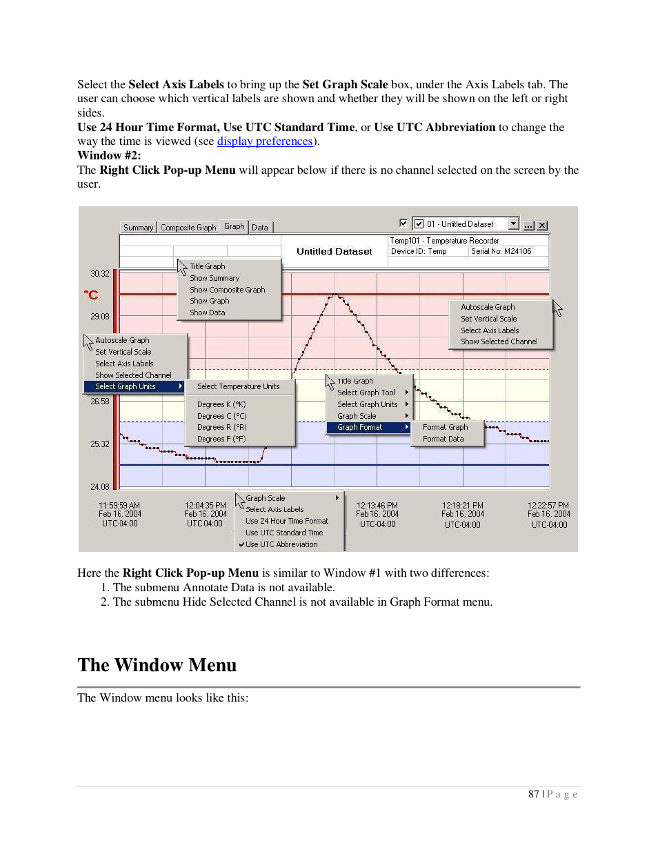 The window menu | Dwyer DLI User Manual | Page 87 / 107