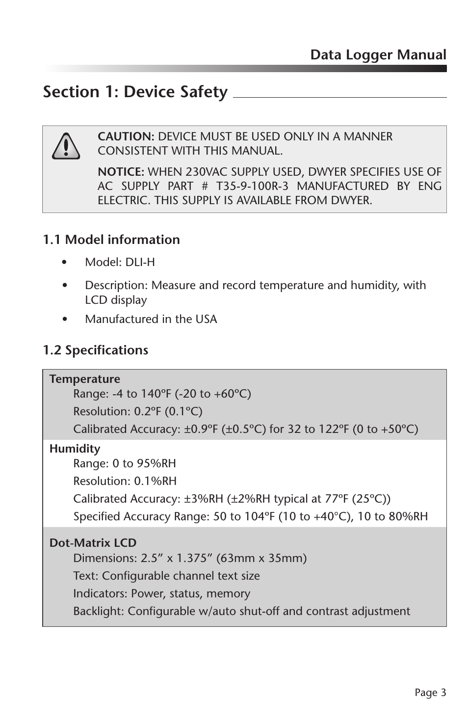 Data logger manual | Dwyer DLI-H User Manual | Page 4 / 38