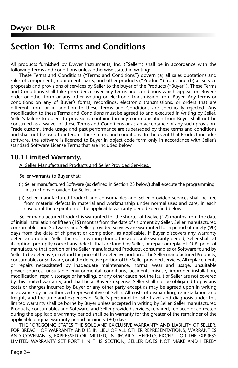 Dwyer dli-r, 1 limited warranty | Dwyer DLI-R User Manual | Page 35 / 38