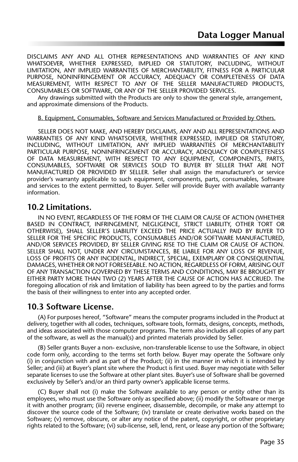 Data logger manual, 2 limitations, 3 software license | Dwyer DLI-R User Manual | Page 36 / 38
