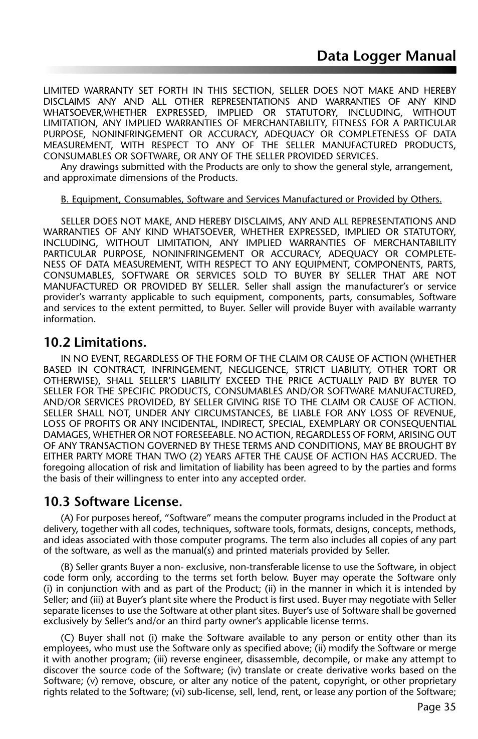 Data logger manual, 2 limitations, 3 software license | Dwyer DLI-T User Manual | Page 36 / 38