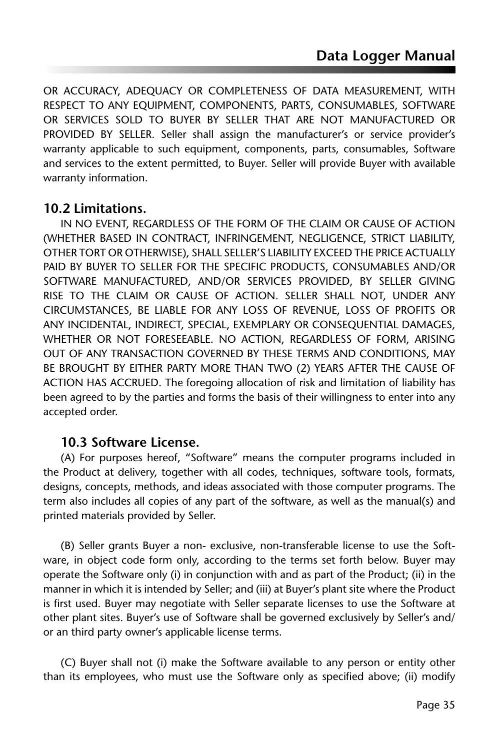 Data logger manual, 2 limitations, 3 software license | Dwyer DLI2 User Manual | Page 36 / 38