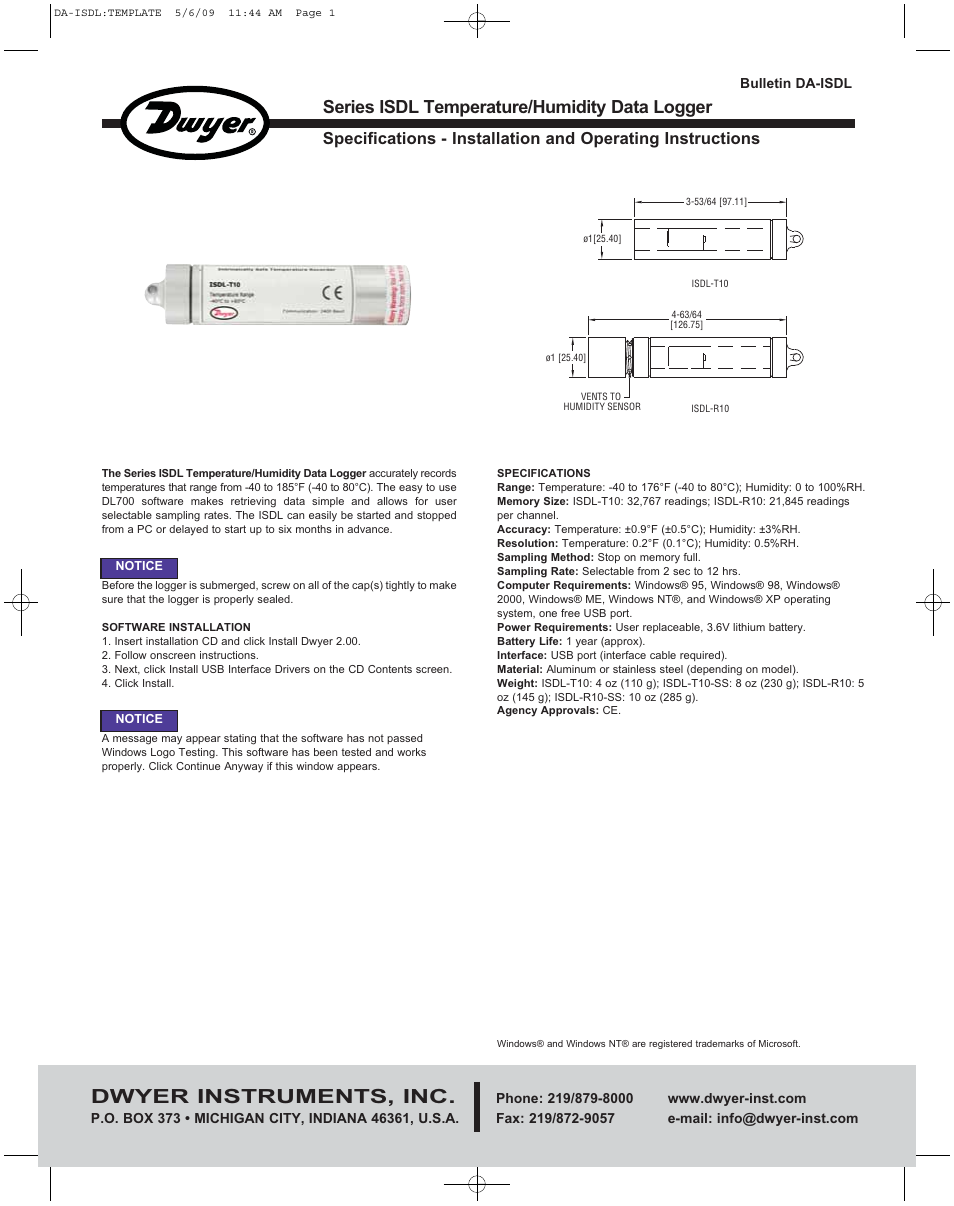 Dwyer ISDL User Manual | 2 pages