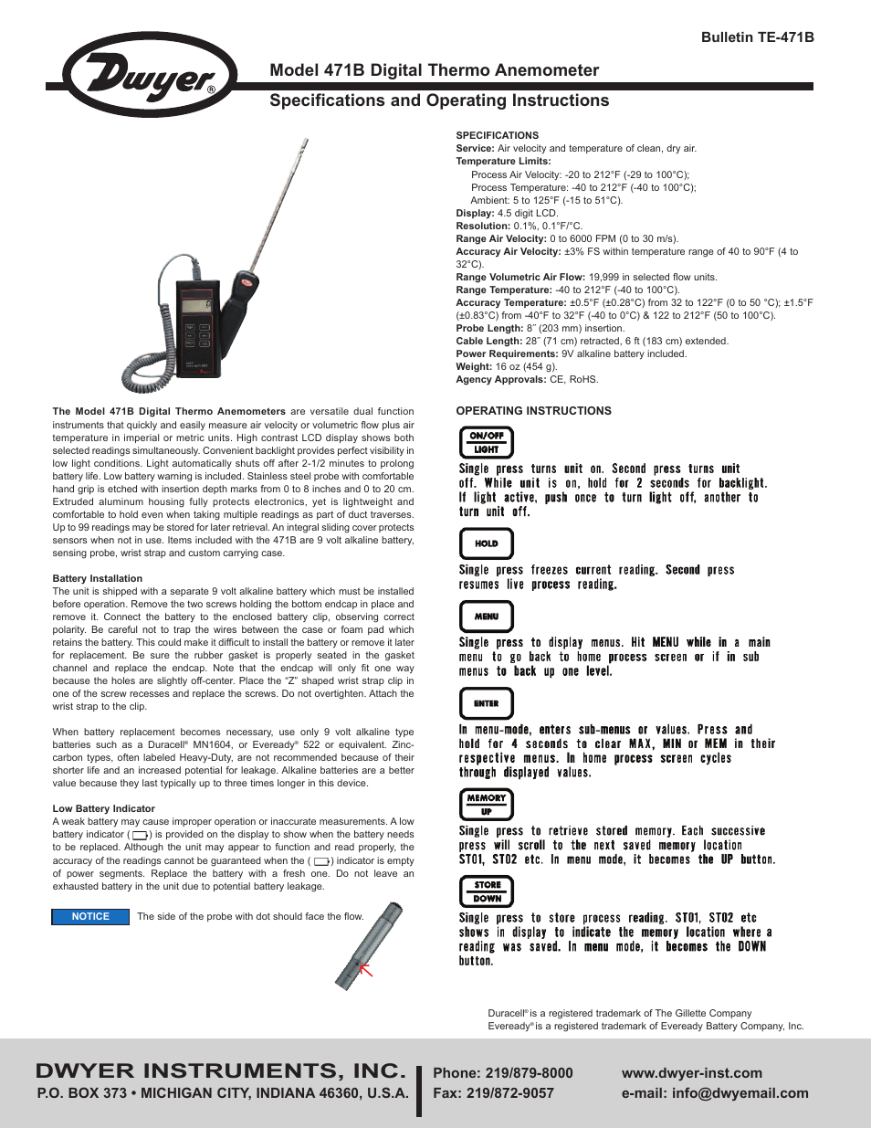 Dwyer 471B User Manual | 2 pages