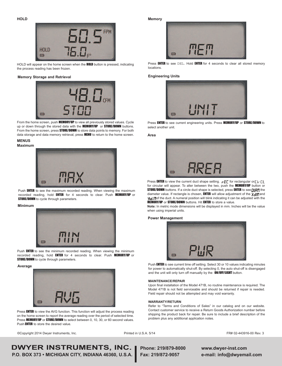 Dwyer instruments, inc | Dwyer 471B User Manual | Page 2 / 2