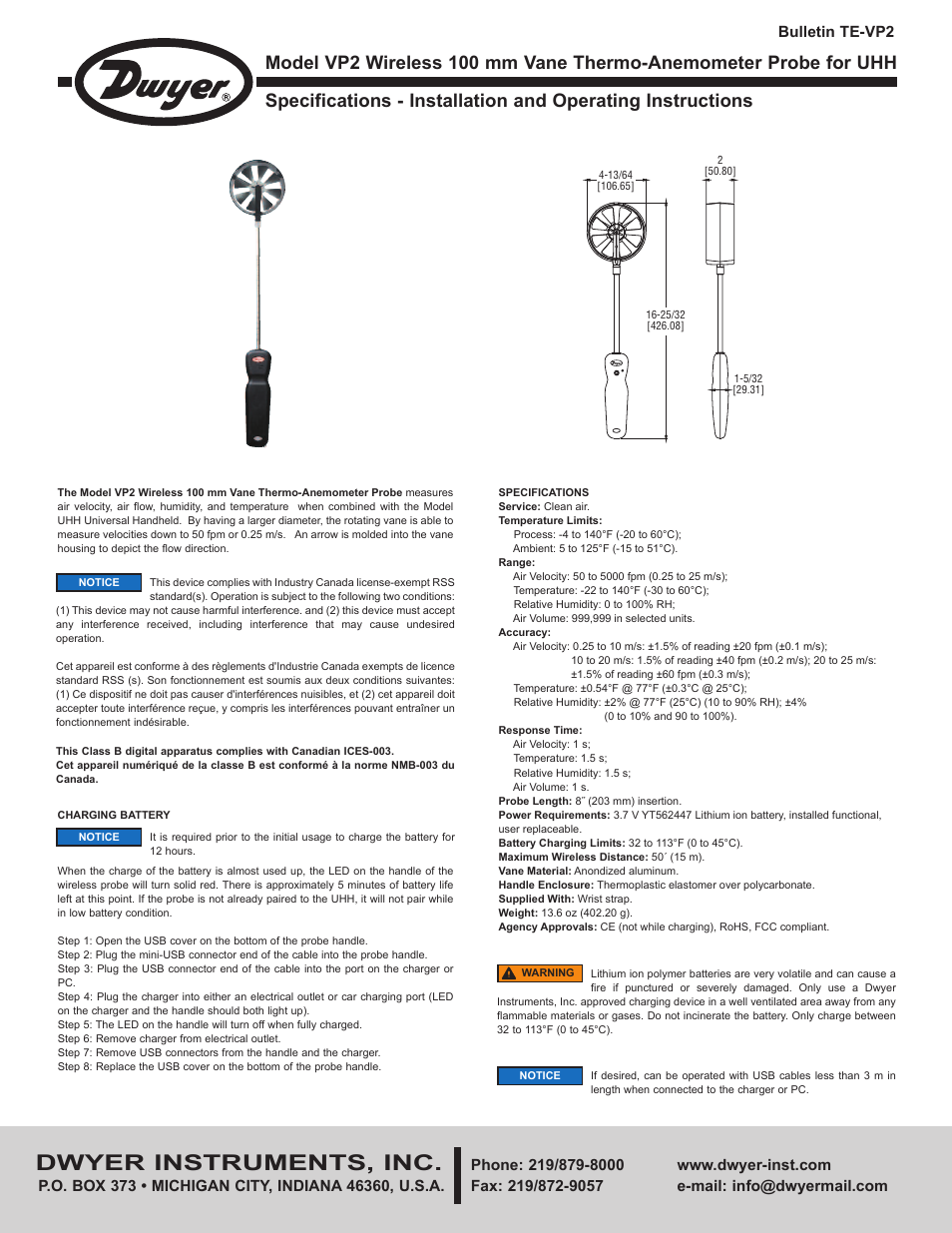 Dwyer VP2 User Manual | 4 pages