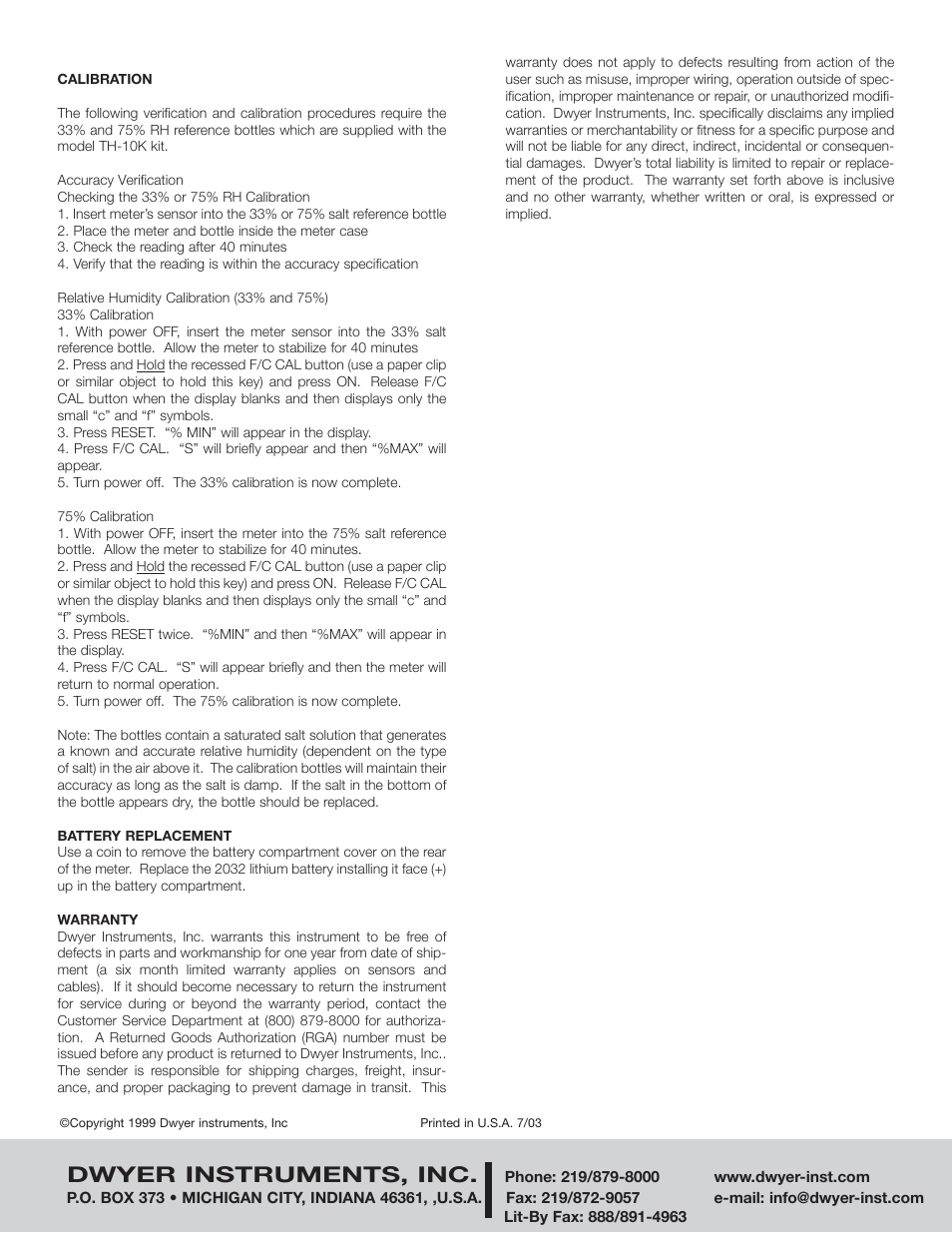 Dwyer instruments, inc | Dwyer TH User Manual | Page 2 / 2