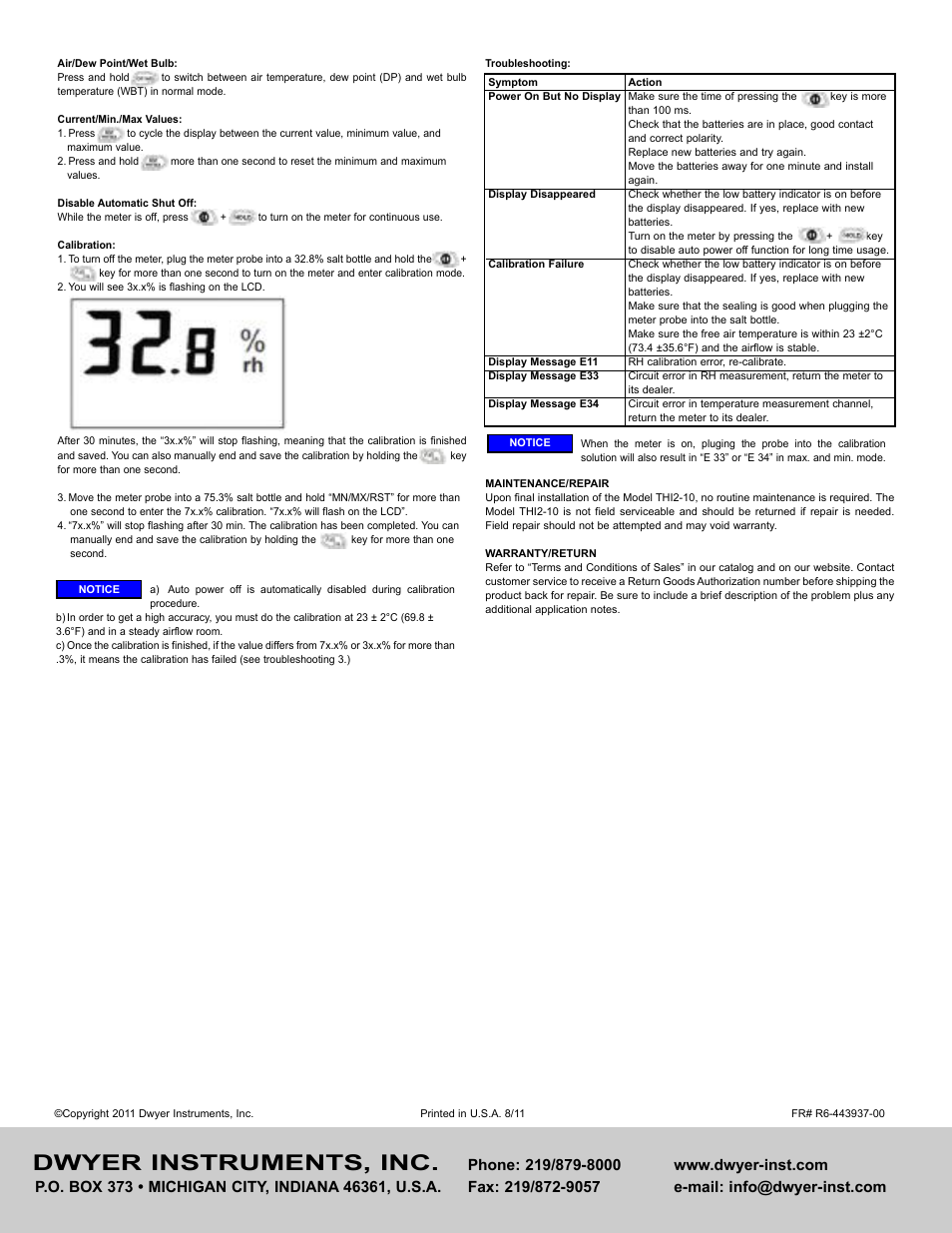 Dwyer instruments, inc | Dwyer THI2-10 User Manual | Page 2 / 2