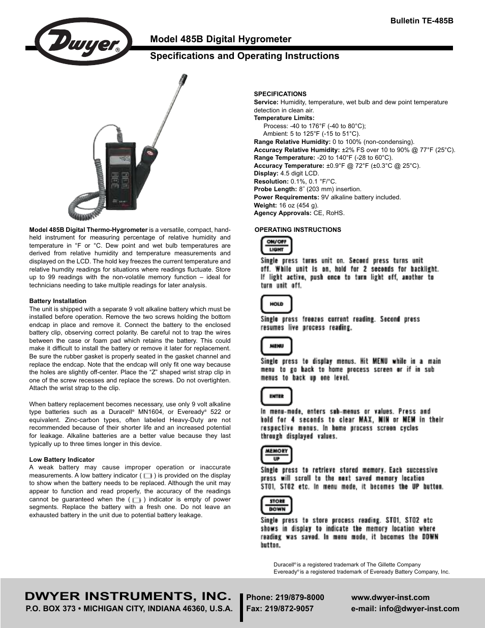 Dwyer 485B User Manual | 2 pages