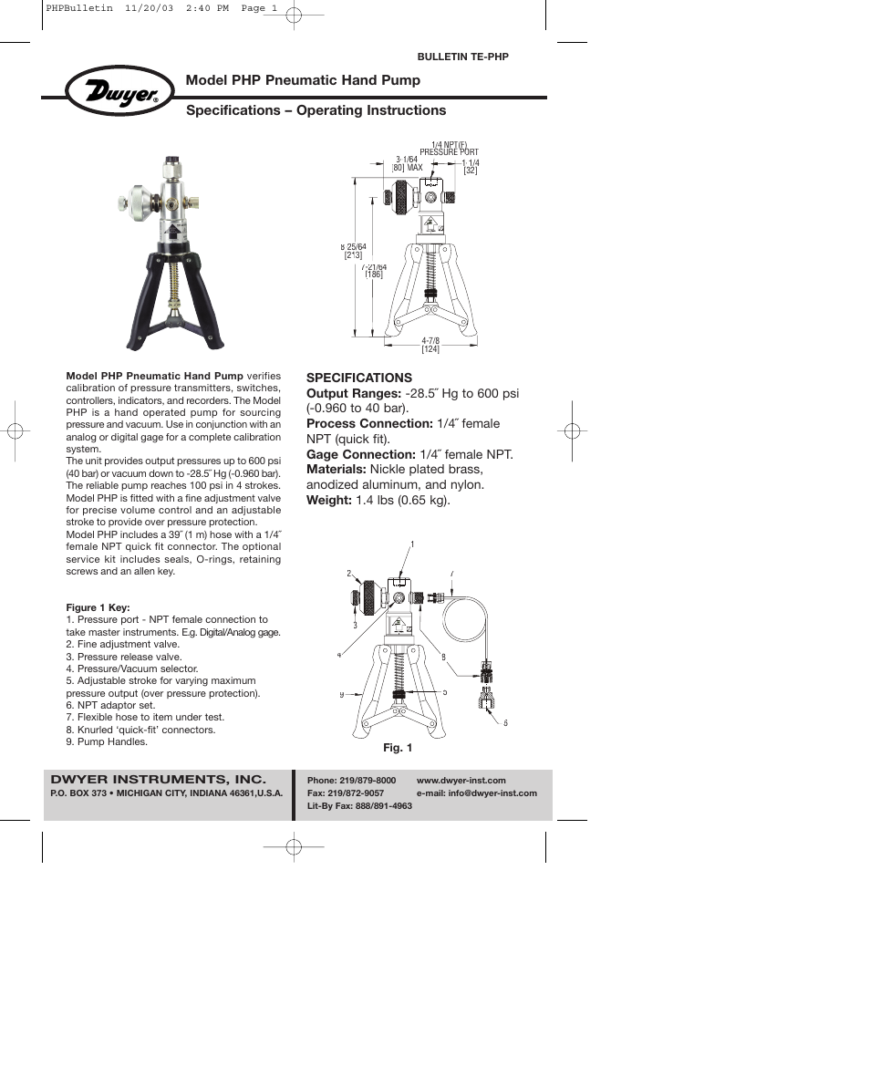 Dwyer PHP User Manual | 2 pages