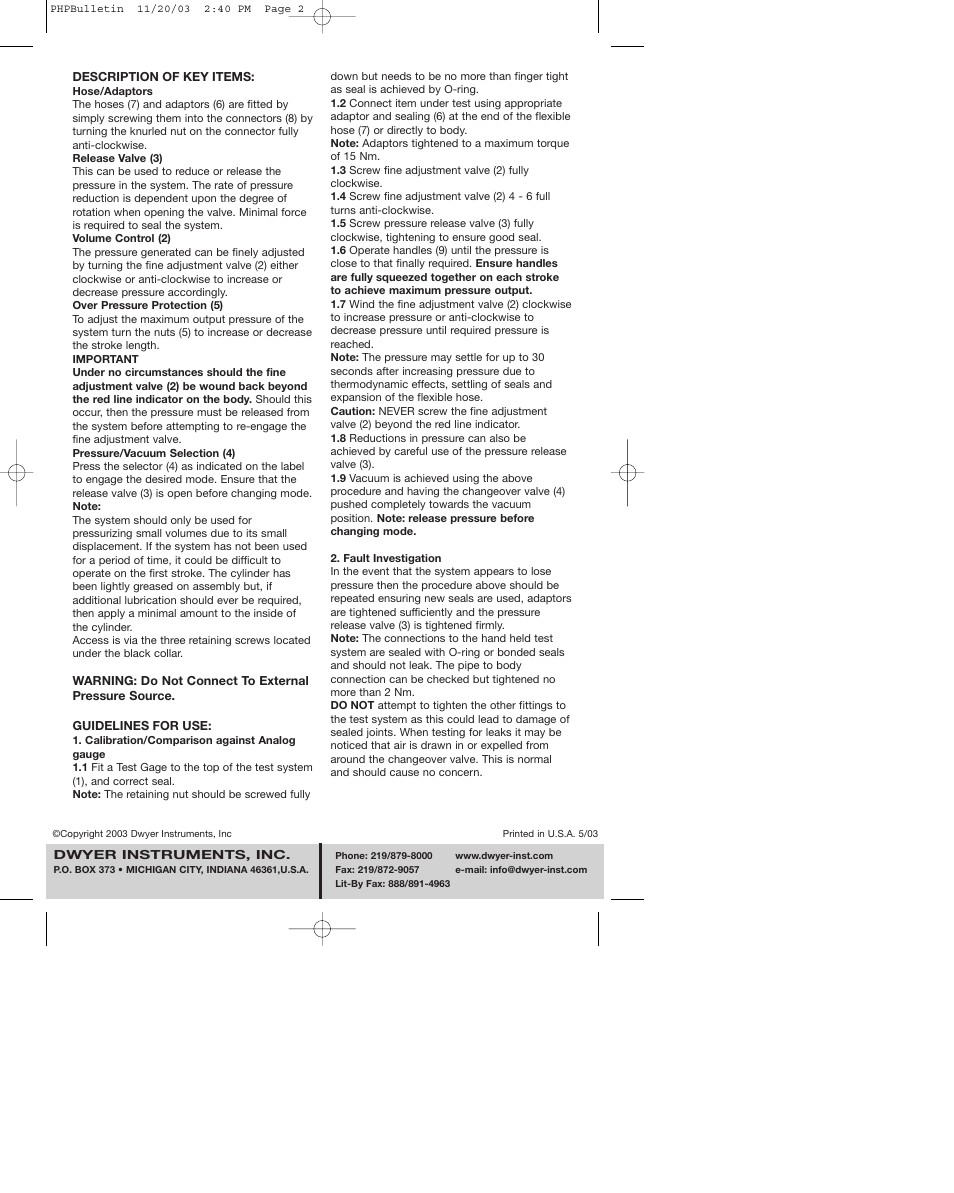 Dwyer PHP User Manual | Page 2 / 2