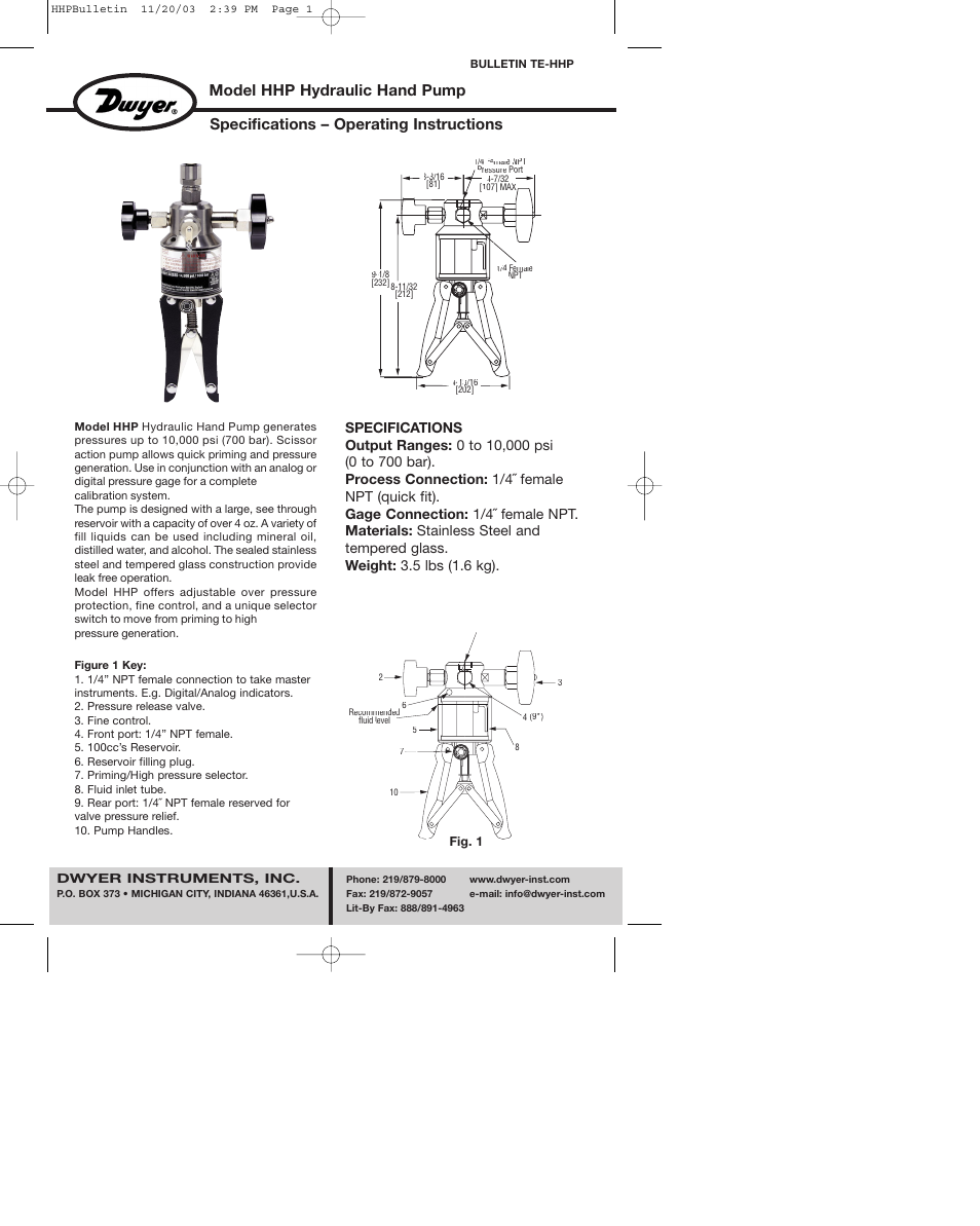 Dwyer HHP User Manual | 2 pages