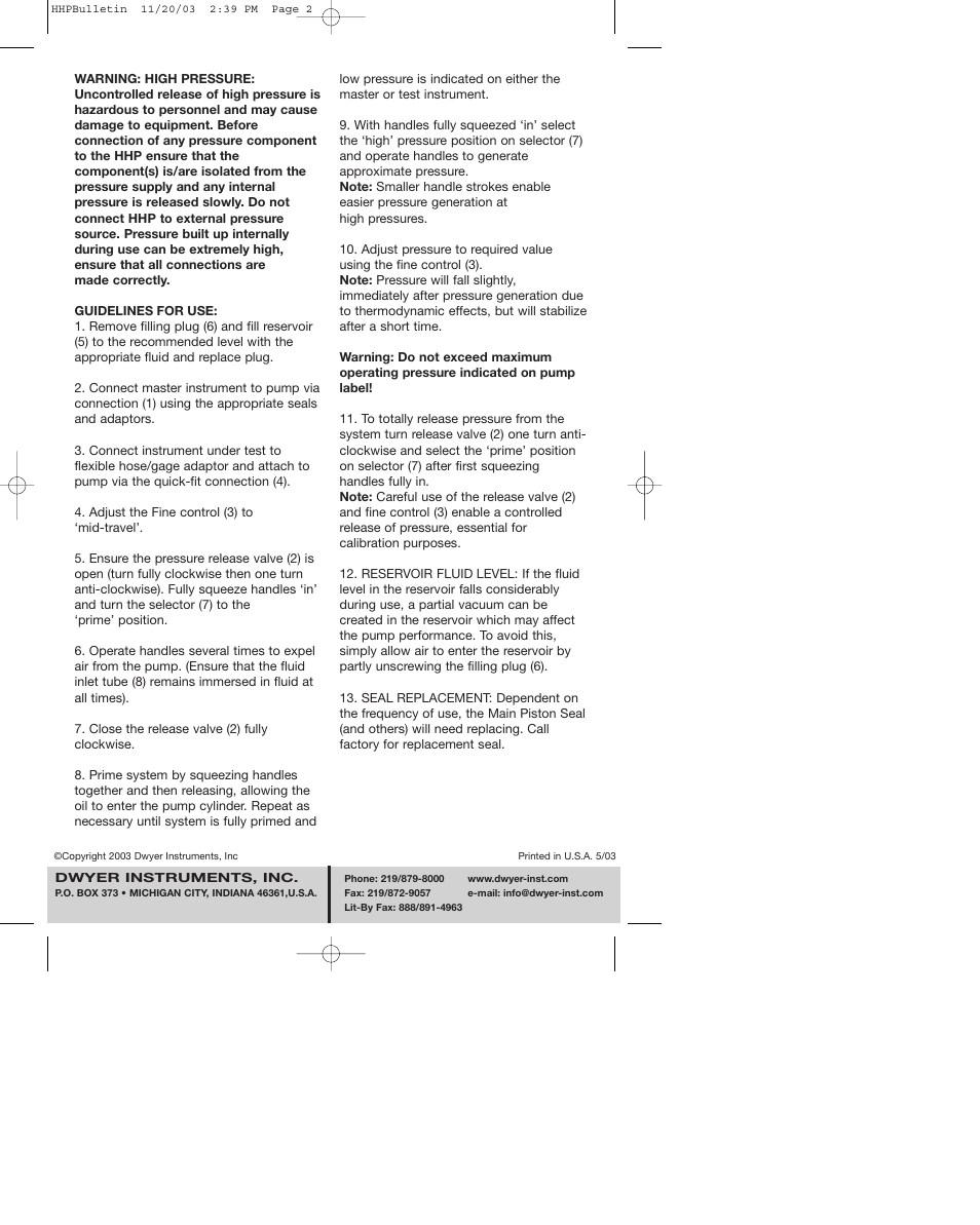 Dwyer HHP User Manual | Page 2 / 2