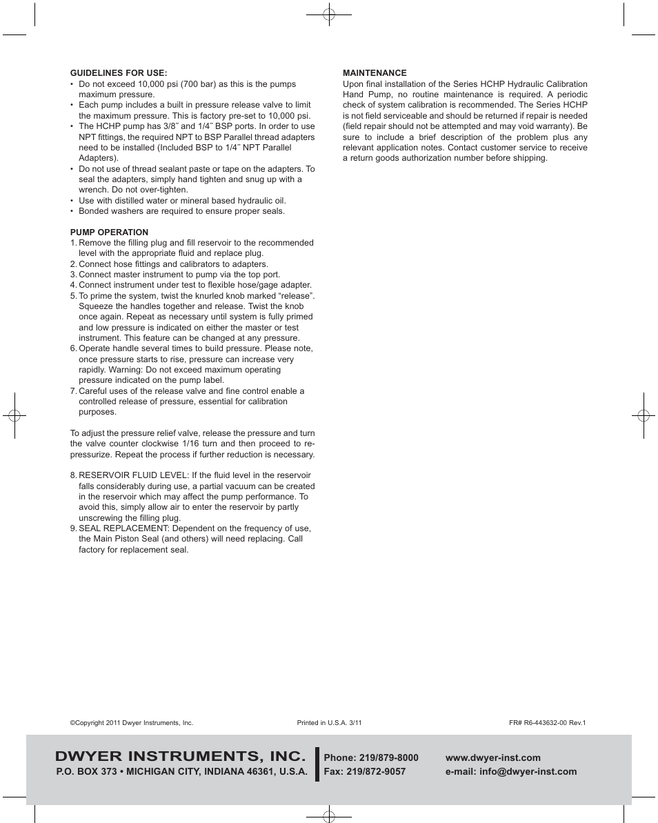Dwyer instruments, inc | Dwyer HCHP User Manual | Page 2 / 2