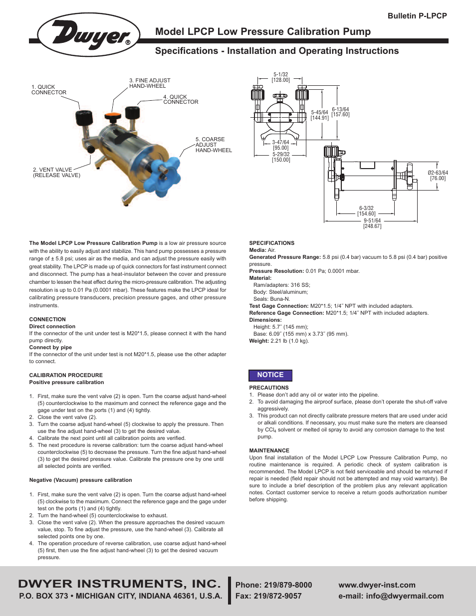 Dwyer LPCP User Manual | 2 pages