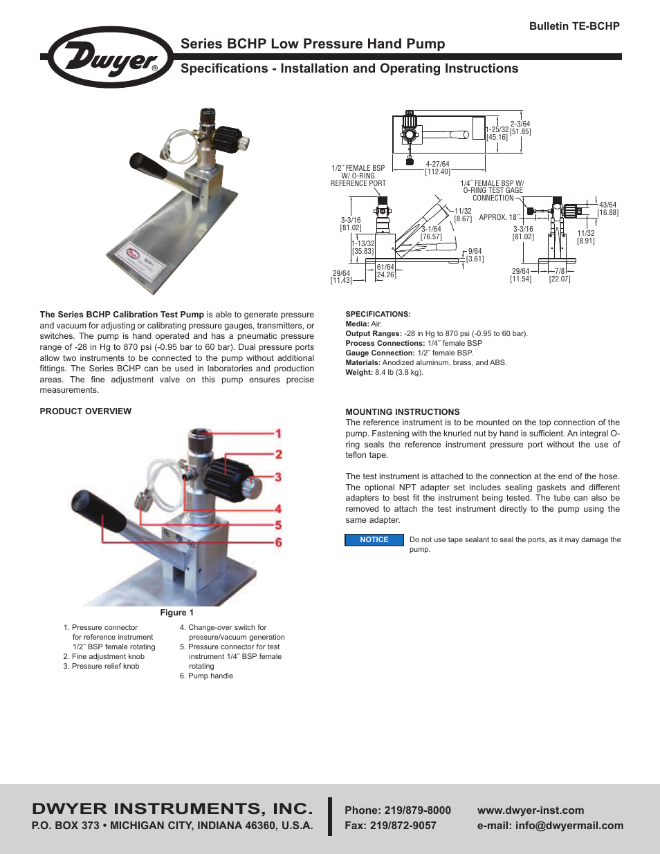 Dwyer BCHP User Manual | 2 pages