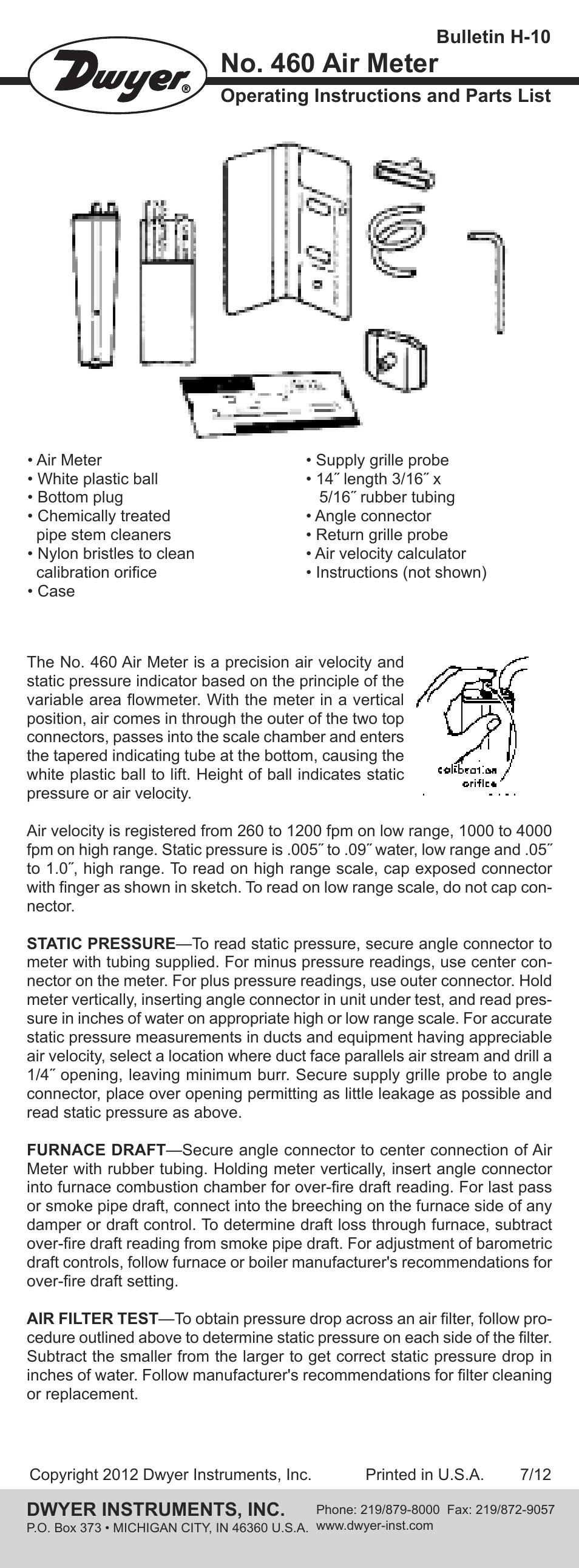 Dwyer 460 User Manual | 2 pages