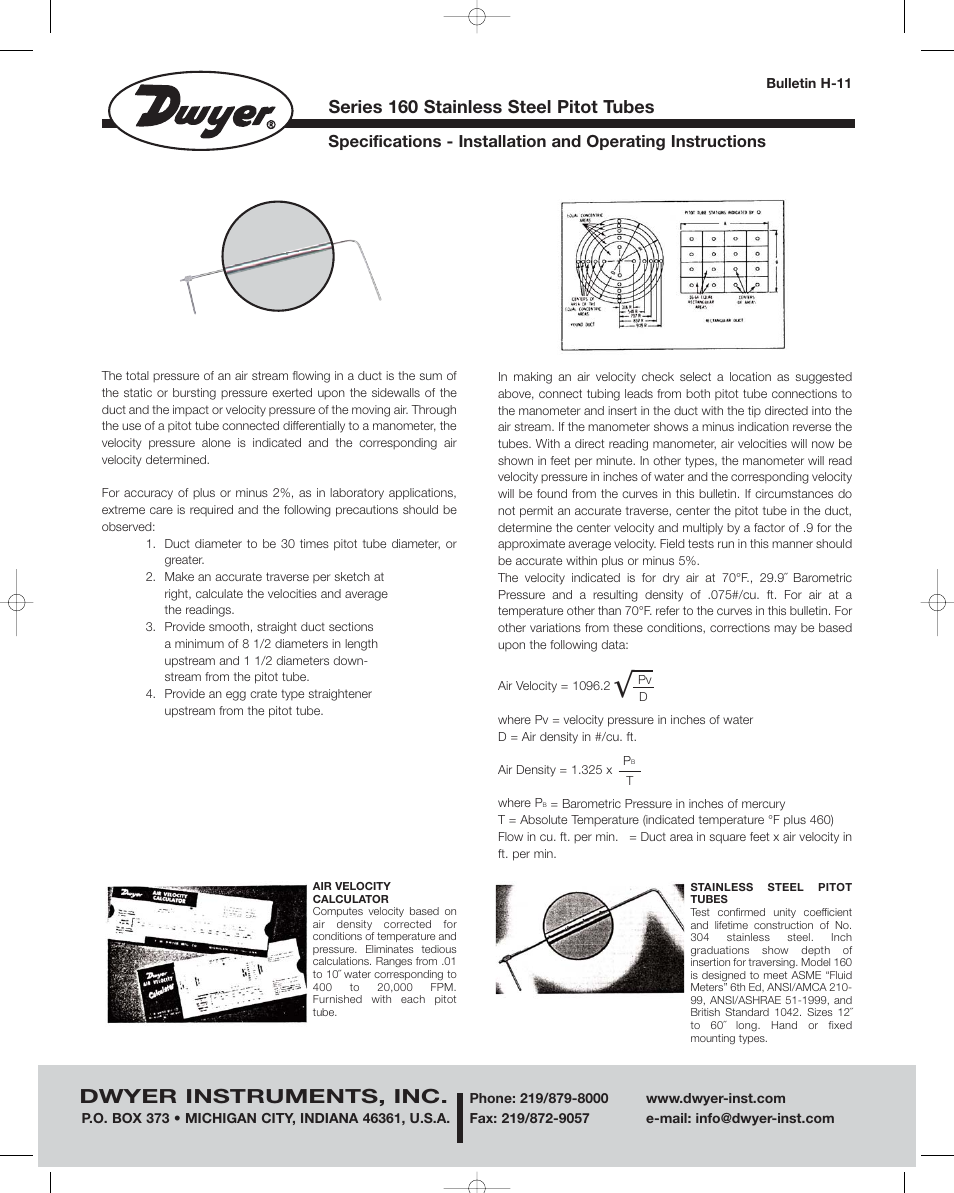 Dwyer 160 User Manual | 2 pages