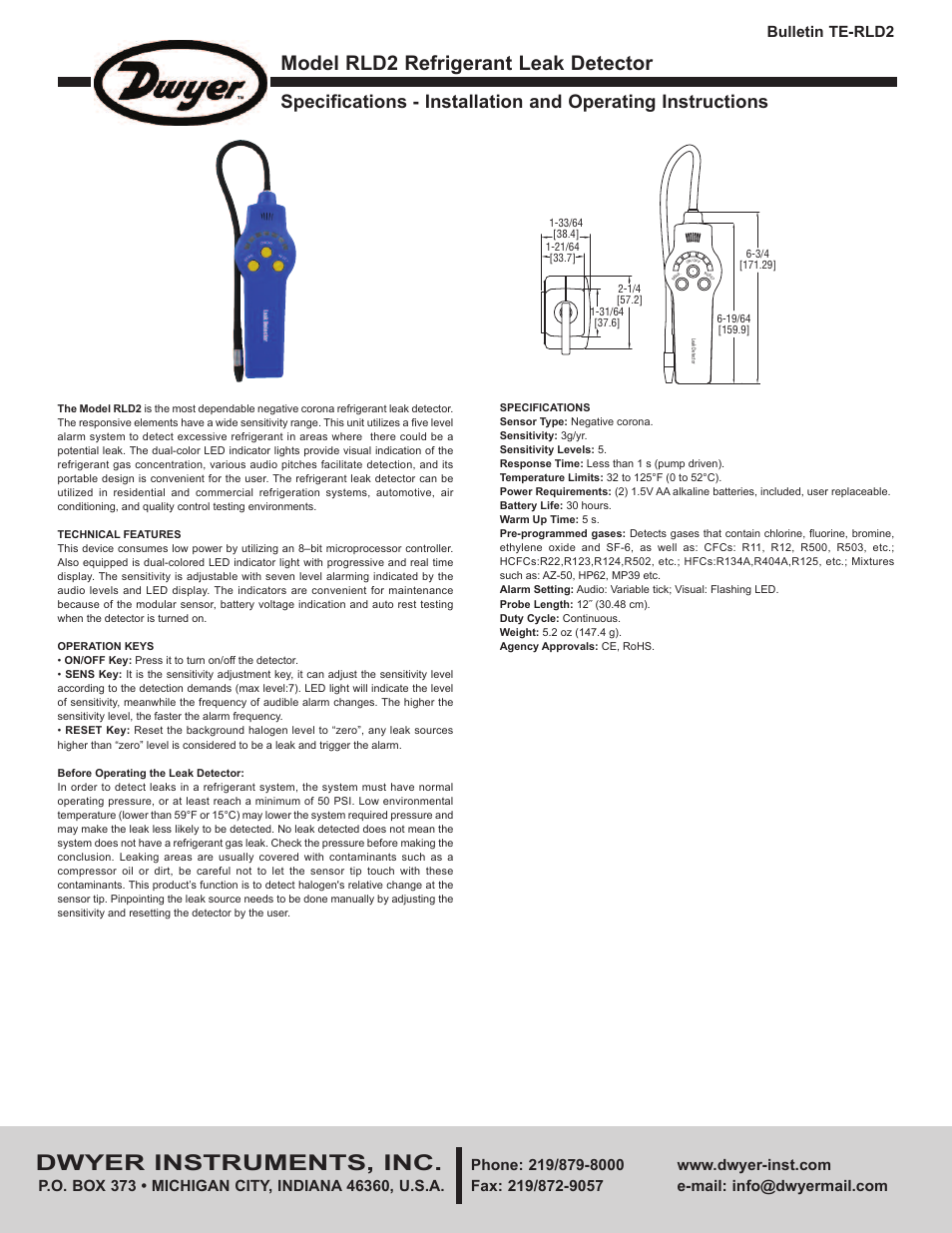 Dwyer RLD2 User Manual | 2 pages