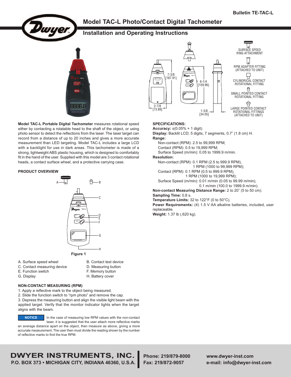 Dwyer TAC-L User Manual | 2 pages