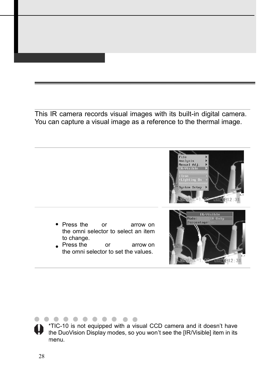 Shooting, Duovision display modes, Thermal, visual and duovision image display | Dwyer TIC User Manual | Page 29 / 82