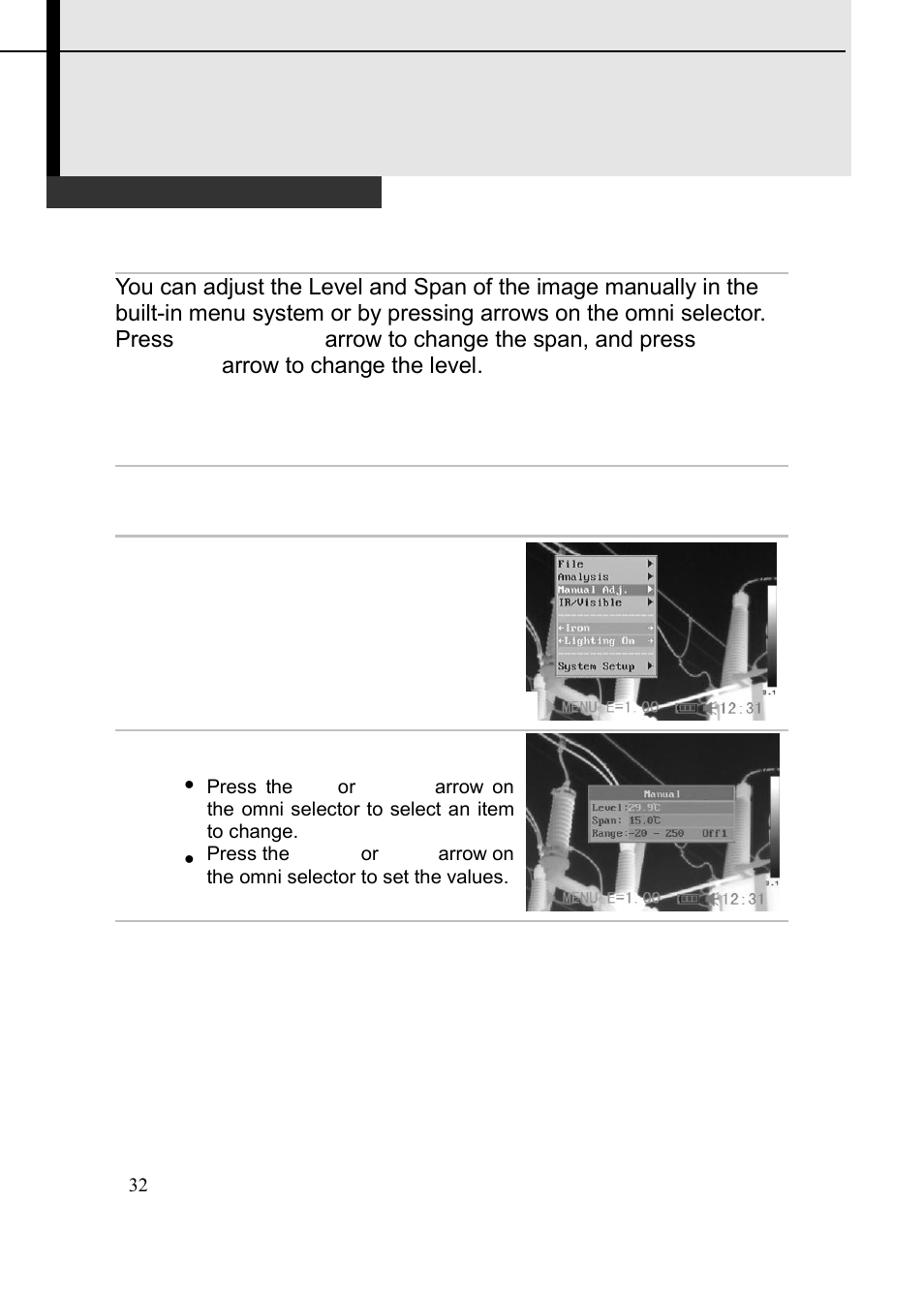 Shooting, Manual adjust | Dwyer TIC User Manual | Page 33 / 82