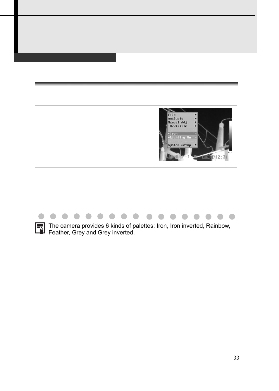 Shooting, Palette settings | Dwyer TIC User Manual | Page 34 / 82