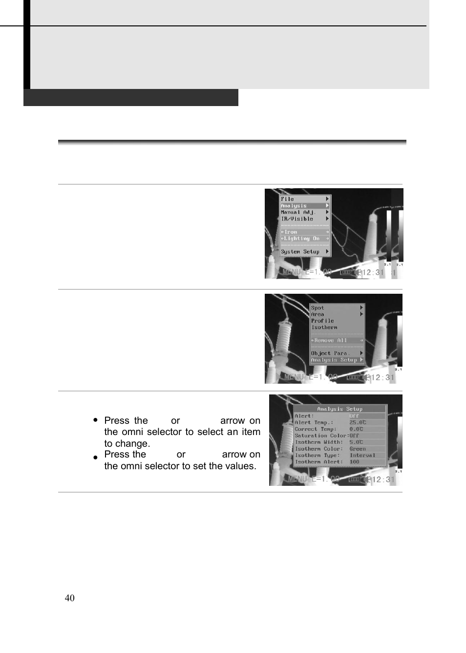 Shooting, Setting analysis settings | Dwyer TIC User Manual | Page 41 / 82