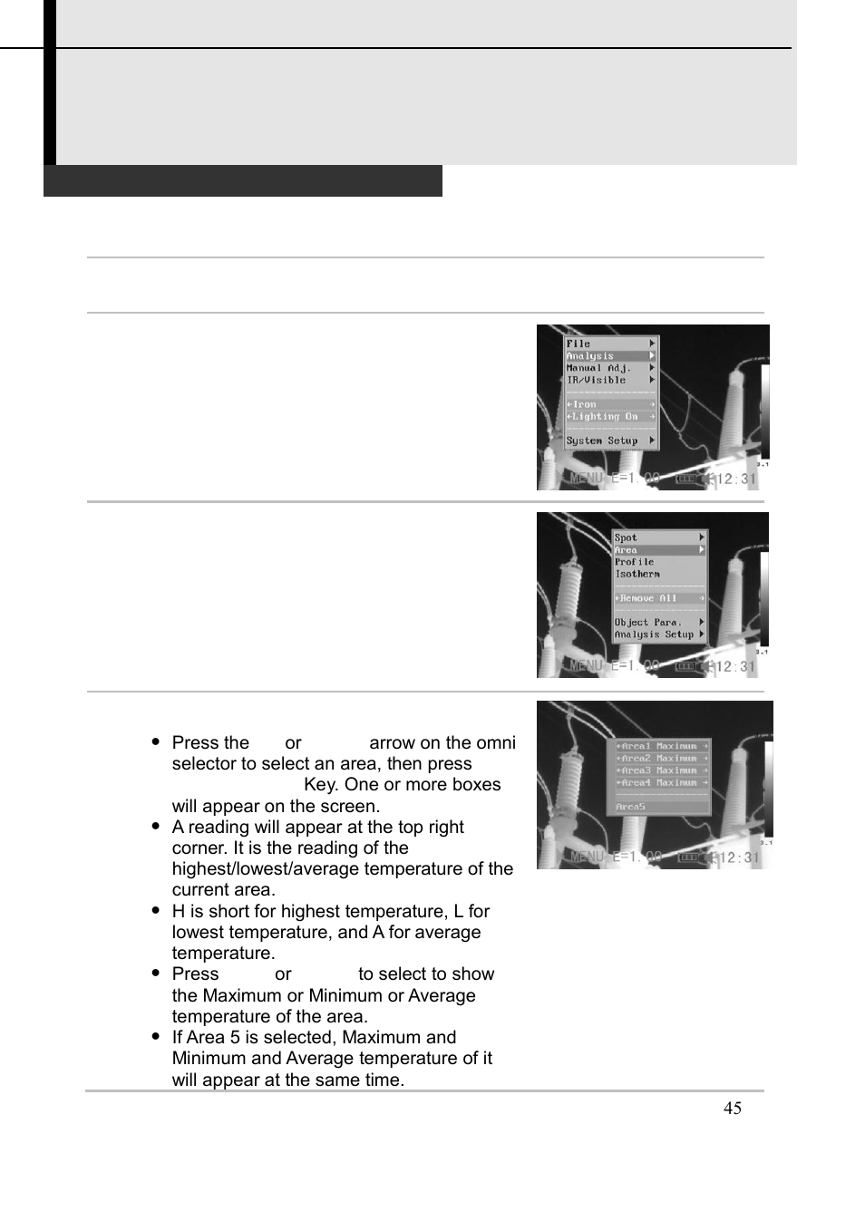 Shooting, Area analysis | Dwyer TIC User Manual | Page 46 / 82