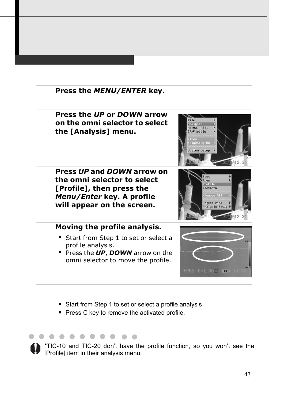 Shooting, Profile analysis | Dwyer TIC User Manual | Page 48 / 82