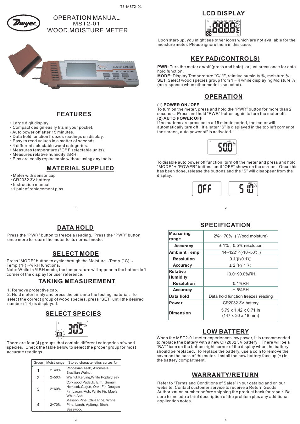 Dwyer MST2-01 User Manual | 1 page