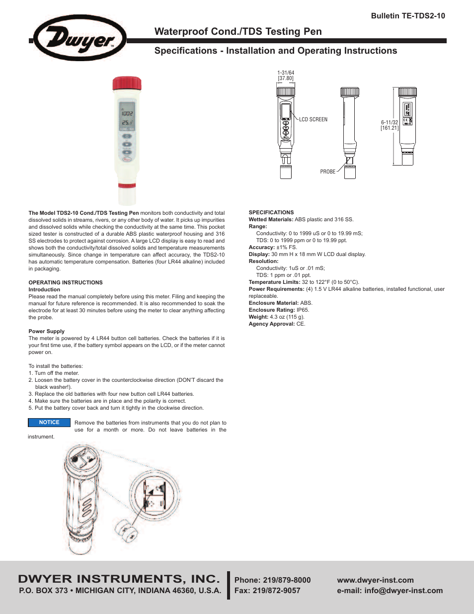 Dwyer TDS2-10 User Manual | 4 pages