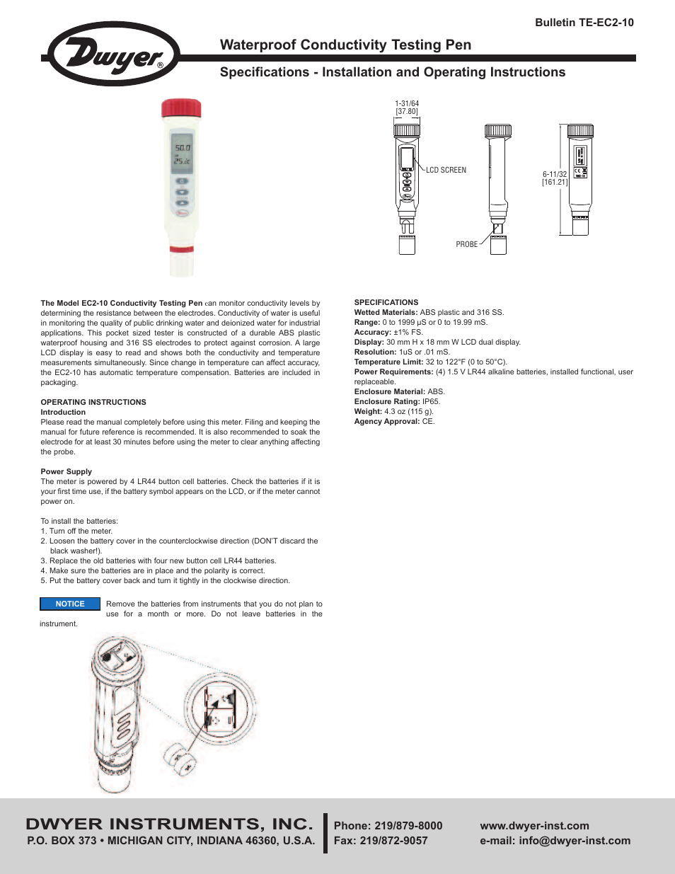 Dwyer EC2-10 User Manual | 4 pages