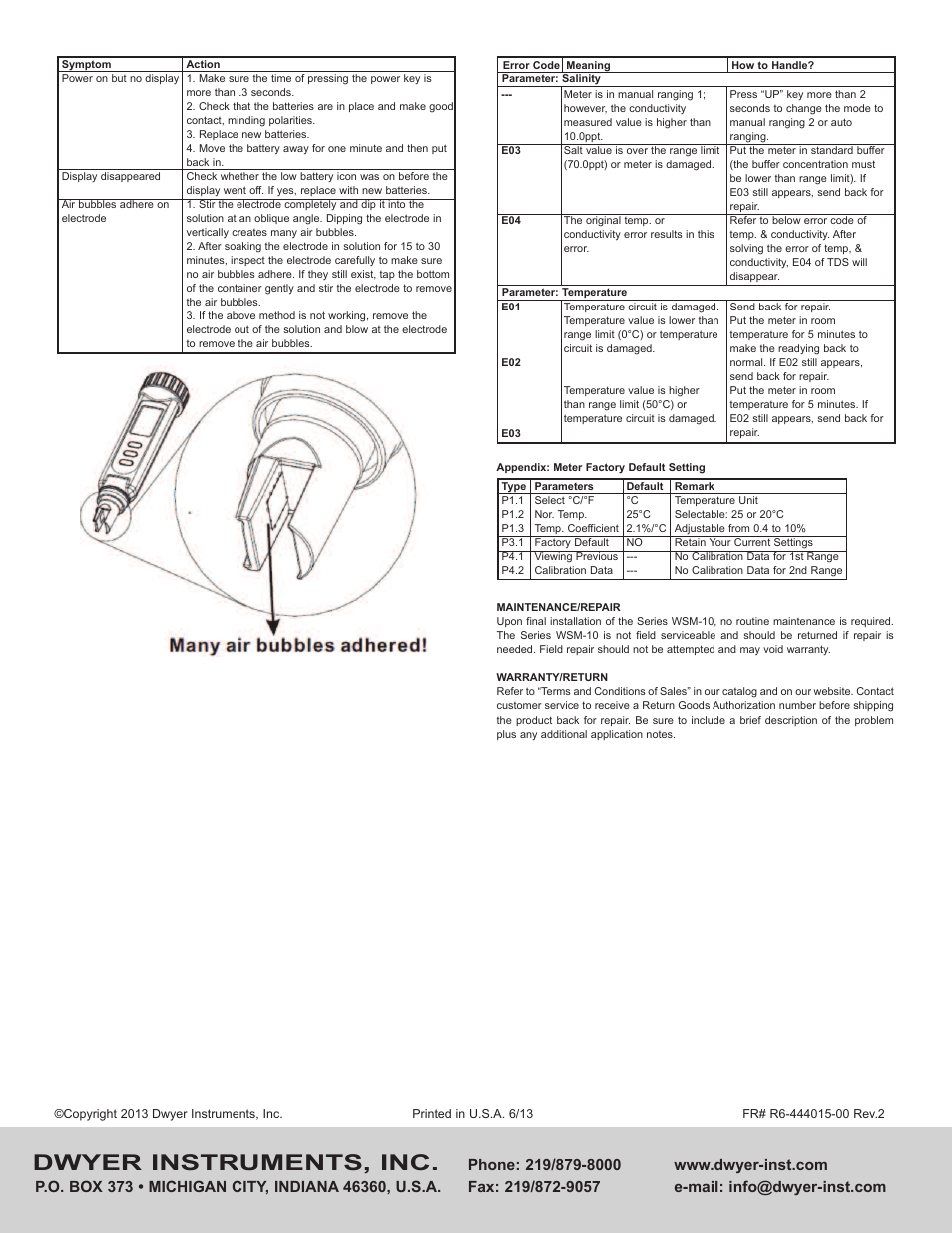 Dwyer instruments, inc | Dwyer WSM-10 User Manual | Page 4 / 4