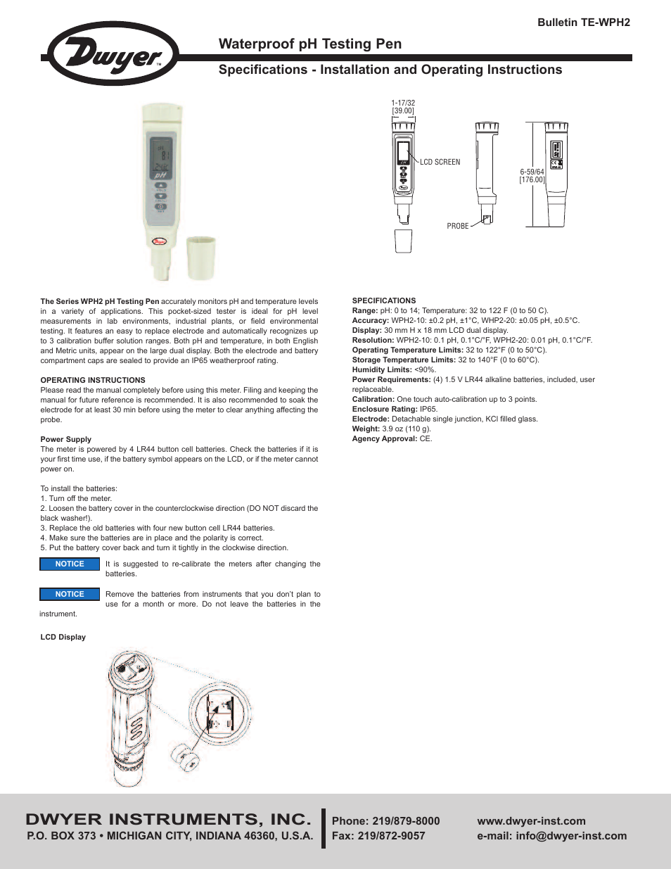 Dwyer WPH2 User Manual | 4 pages