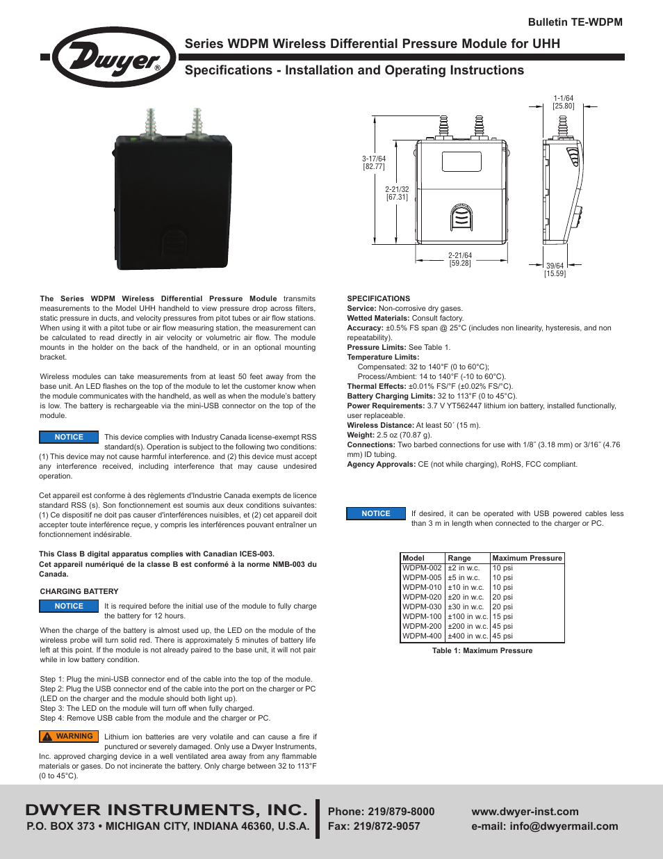 Dwyer WDPM User Manual | 4 pages