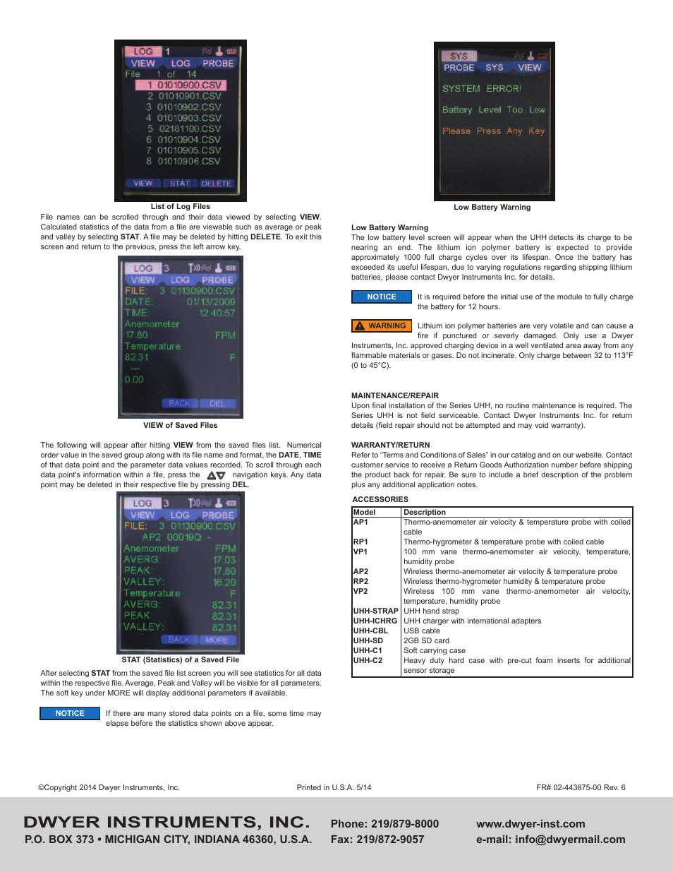 Dwyer instruments, inc | Dwyer UHH User Manual | Page 8 / 8