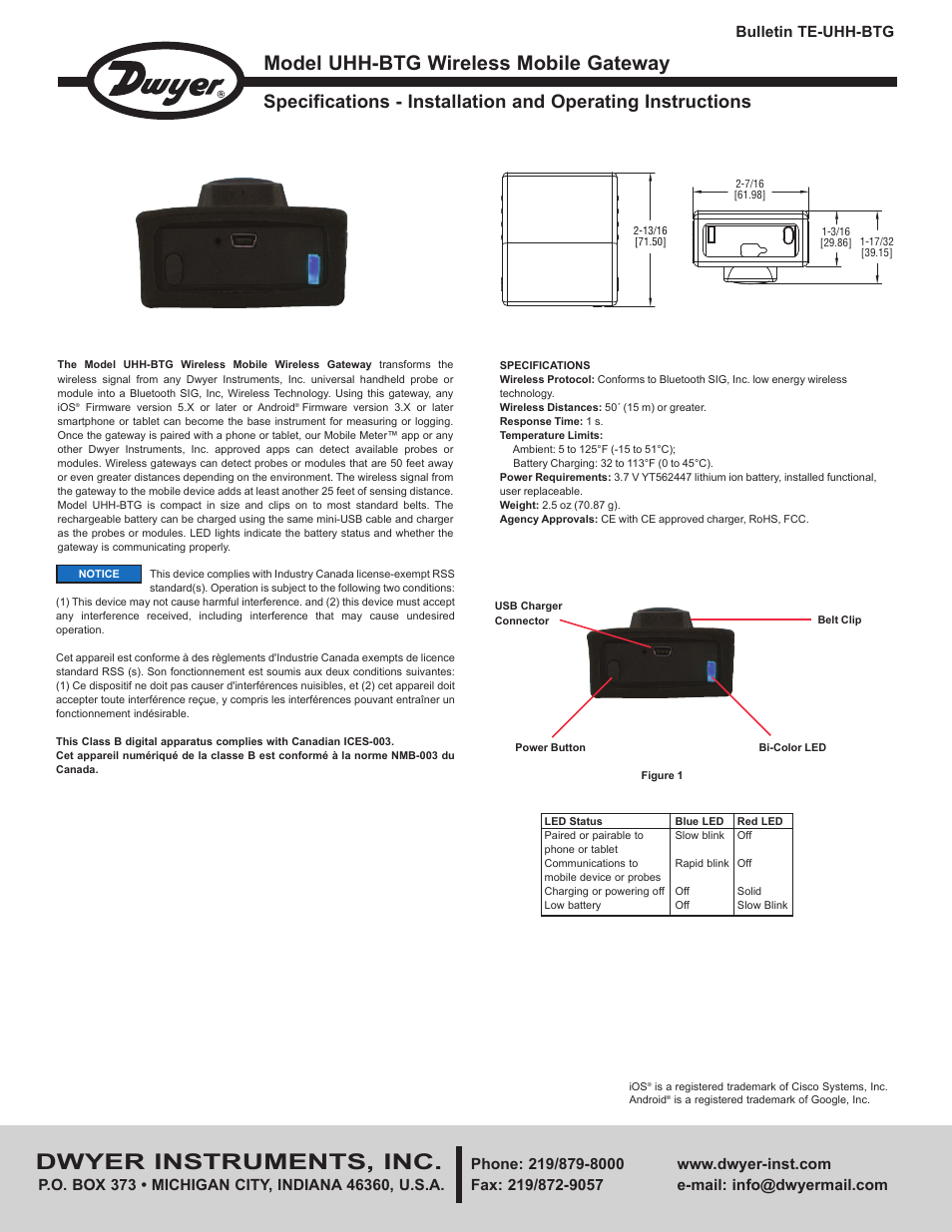 Dwyer UHH-BTG User Manual | 4 pages