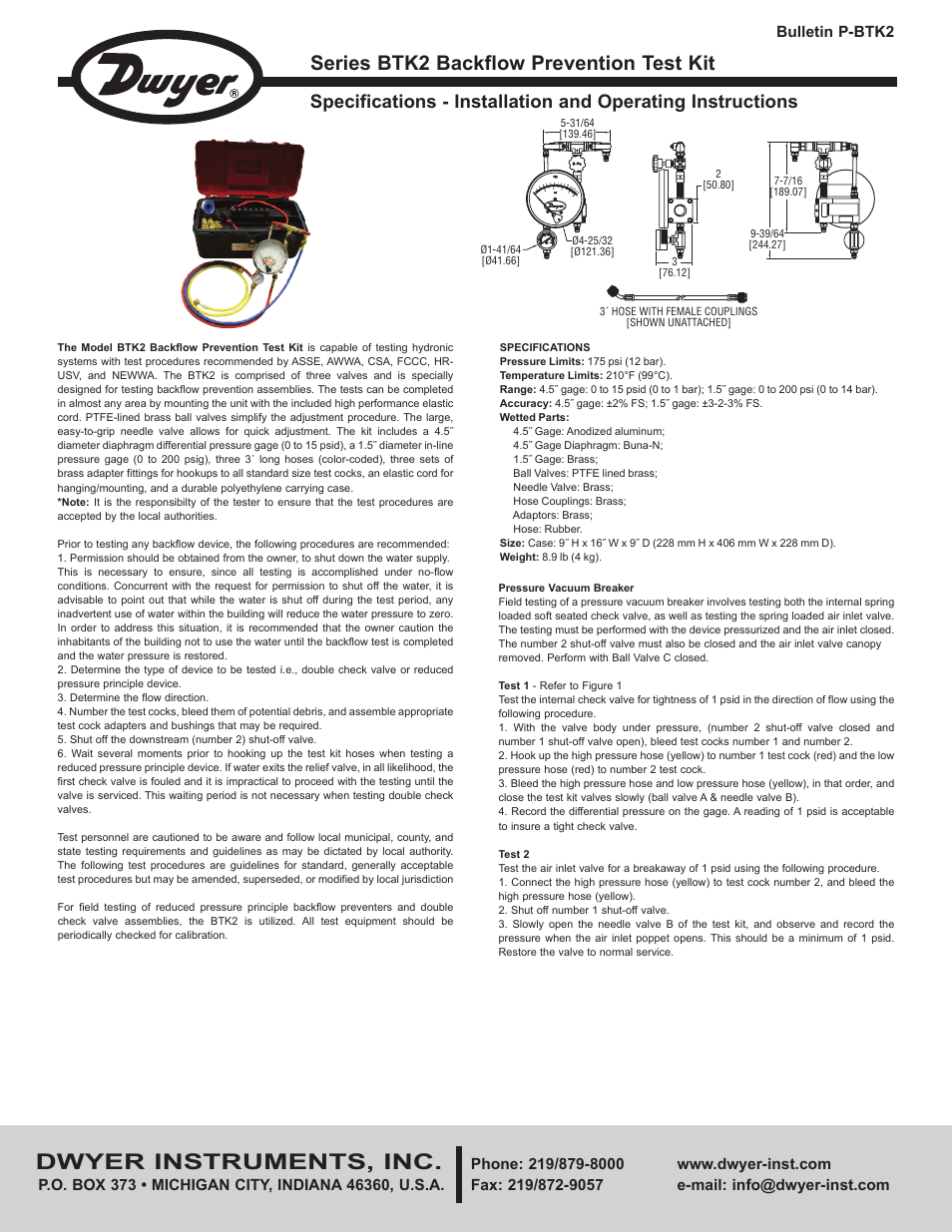 Dwyer BTK2 User Manual | 4 pages