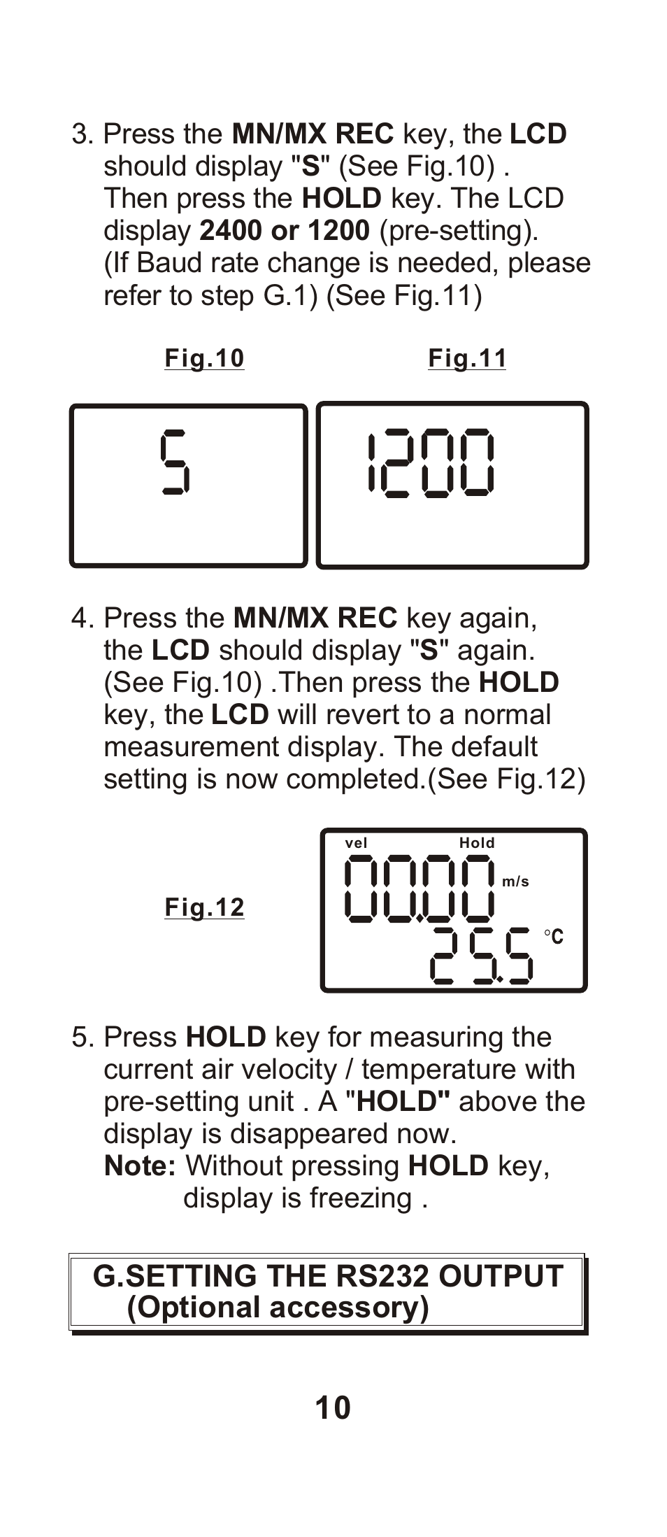 G.setting the rs232 output (optional accessory) | Dwyer 8901 User Manual | Page 11 / 20