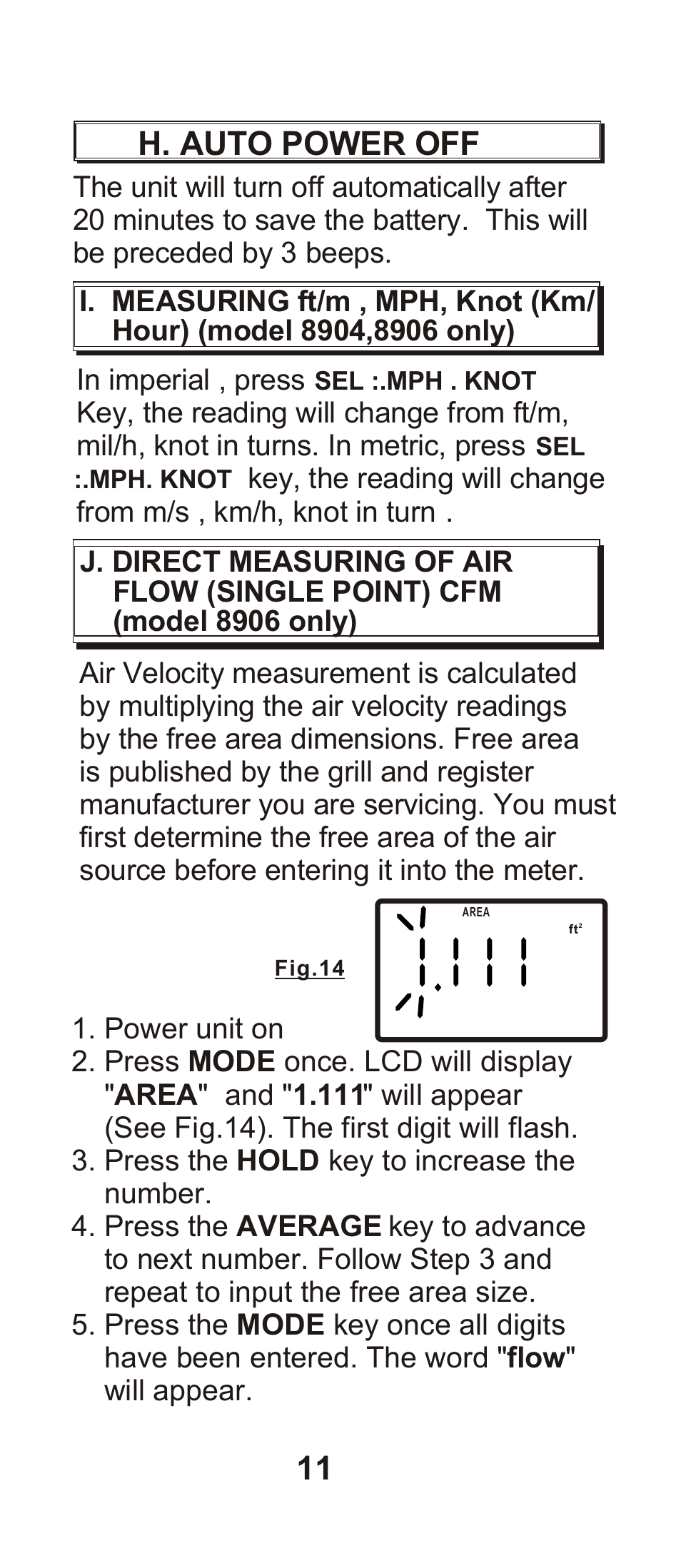 11 h. auto power off | Dwyer 8904 User Manual | Page 12 / 19