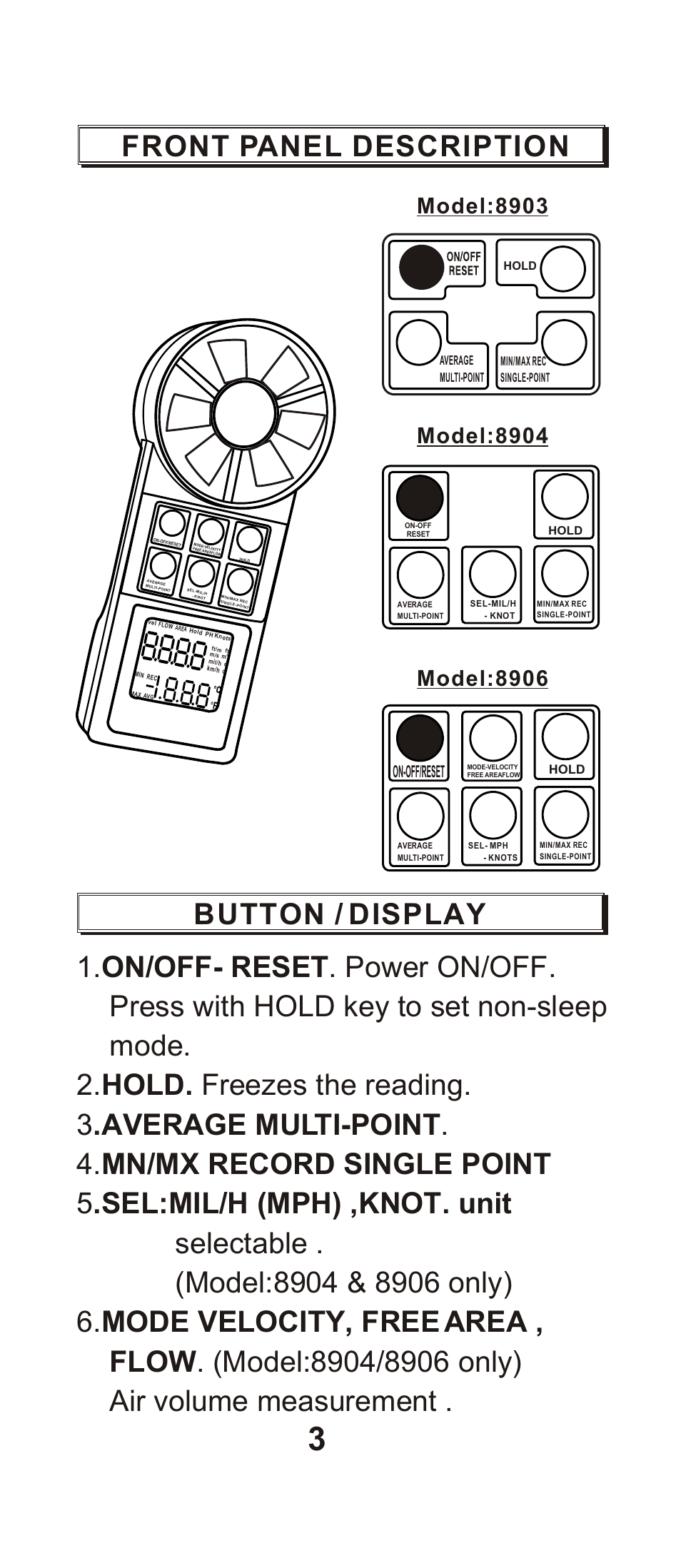 Model:8903, Model:8904, Model:8906 | On-off/reset | Dwyer 8904 User Manual | Page 4 / 19