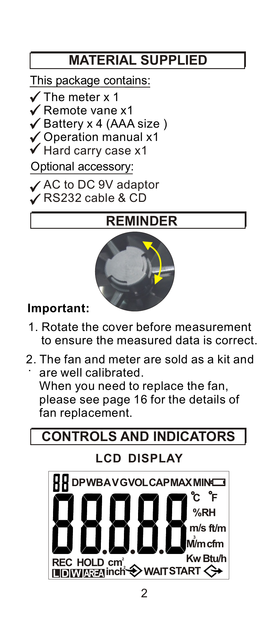 Material supplied reminder, Controls and indicators | Dwyer 8912 User Manual | Page 3 / 20