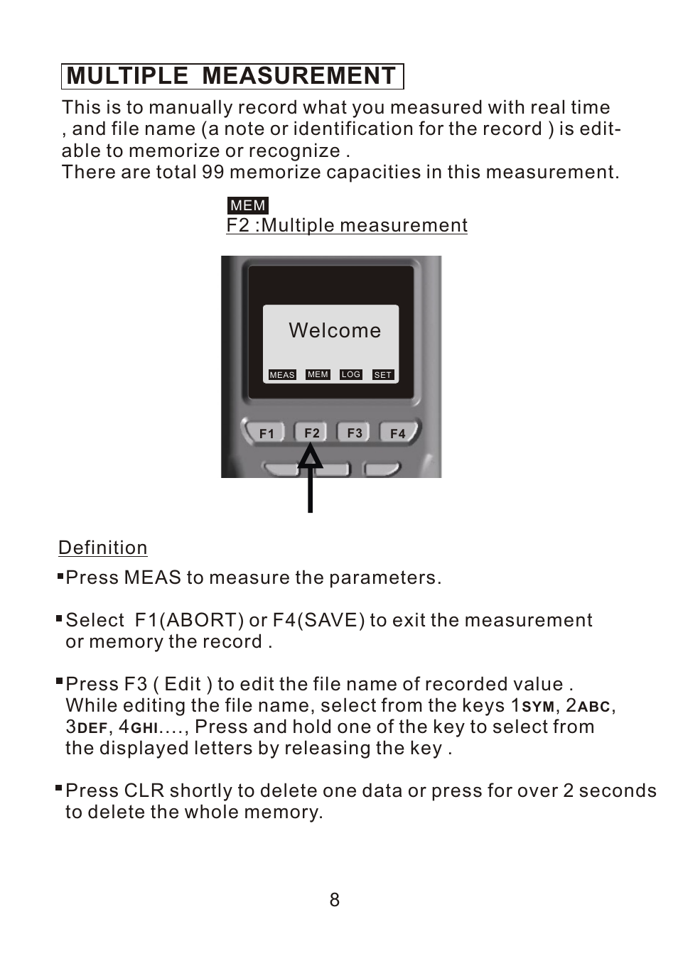 Multiple, Multiple measurement, Welcome | Definition 8 f2 :multiple measurement | Dwyer 9671 User Manual | Page 10 / 19