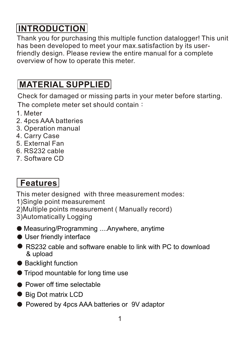 Introduction material supplied features | Dwyer 9671 User Manual | Page 3 / 19